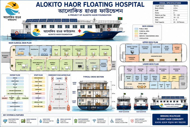 Alokito Haor Floating Hospital: deck plans and vessel specifications